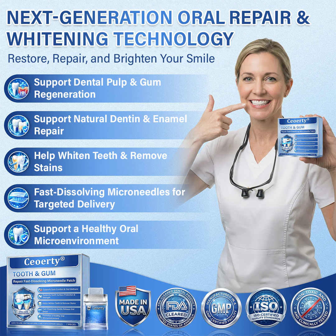 Ceoerty® Tooth & Gum Care Fast-Dissolving Microneedle Patch✨ (𝟓-𝐢𝐧-𝟏 💎 𝐑𝐞𝐛𝐮𝐢𝐥𝐝 𝐄𝐧𝐚𝐦𝐞𝐥 & 𝐃𝐞𝐧𝐭𝐢𝐧 • 𝐒𝐭𝐫𝐞𝐧𝐠𝐭𝐡𝐞𝐧 𝐆𝐮𝐦𝐬 • 𝐄𝐫𝐚𝐝𝐢𝐜𝐚𝐭𝐞 𝐓𝐚𝐫𝐭𝐚𝐫 & 𝐎𝐝𝐨𝐫 • 𝐖𝐡𝐢𝐭𝐞𝐧𝐢𝐧𝐠 • 𝐒𝐭𝐨𝐩 𝐓𝐨𝐨𝐭𝐡 𝐒𝐞𝐧𝐬𝐢𝐭𝐢𝐯𝐢𝐭𝐲)